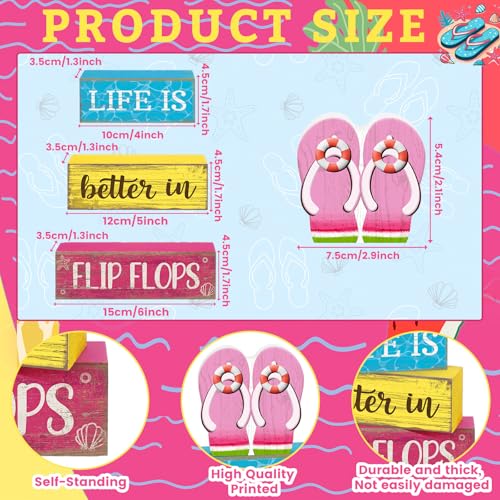 Yuntau 4 Pcs Summer Flip Flop Decor Wooden Beach Table Centerpiece Sign - style: Pink Flip Flops