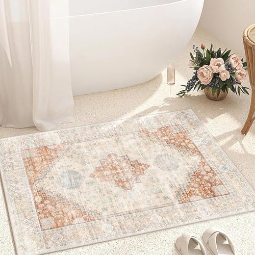 MUJOO Small Rug 2x3 Washable Area Rugs Low Pile Non Slip Terracotta - color: Terracotta, size: 2' x 3' (Rectangular)