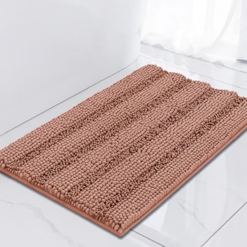 Turquoize Small Bathroom Rug 17x24, Absorbent Chenille Bath Rug, Muted Clay - color: Muted Clay, size: 17" x 24"