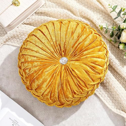 Drydiet 1 Pcs Round Pumpkin Throw Pillow Fall Pillow(Velvet Gold,15'') - color: Velvet Gold, size: 15''