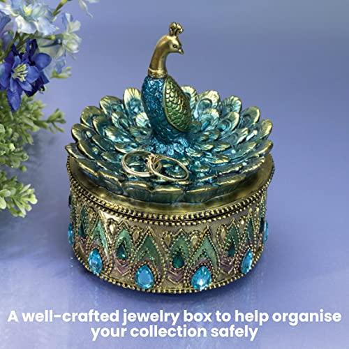 Bits and Pieces Peacock Jewelry Box Small Trinket Box