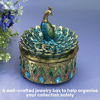 Bits and Pieces Peacock Jewelry Box Small Trinket Box