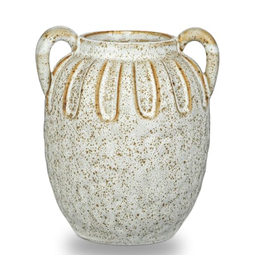 Vintage Ceramic Vase with 2 Handles,Farmhouse White Vase for Home Decor - size: 6.1 inches