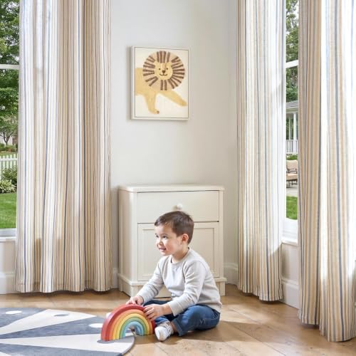 jinchan Linen Curtains 84 inch Blue Stripe for Kids Room Grommet 2 Panels - color: Multi Blue on Linen, size: 50"W x 84"L (Pack of 2)