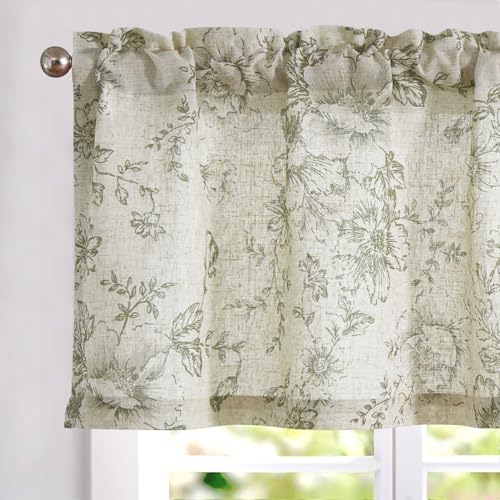 Vangao Floral Valances for Windows Alice Sage Green W50 X 16L 1 Panel - color: Alice Sage Green, size: 50"W x 16"L (Pack of 1)