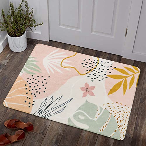 Lahome Pink Washable Entryway Rugs Indoor - 2x3 Small Non-Slip Kitchen Rug Soft Throw Rugs for Bedroom Girls Boho Botanical Print Floor Doormat Carpet for Bathroom Laundry Room Living Room Kids Room - color: Pink, size: 2' x 3' (Rectangular)