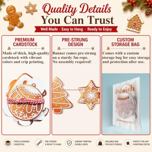 Uniwish 2 Pack Gingerbread Garland Banner Christmas Hanging Decorations