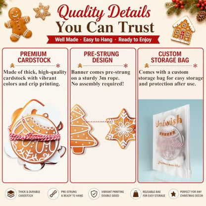 Uniwish 2 Pack Gingerbread Garland Banner Christmas Hanging Decorations