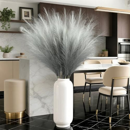 8 Pcs 35.4" Grey Gradient Faux Pampas Grass, Tall Pampas Grass Vase Filler - color: Grey, size: 35.4inch-8Pcs