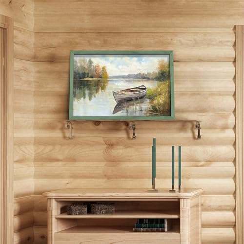 HILL WEST Rustic Autumn Lake Landscape Framed Wall Art, 24x16inch - color: Lake, size: 24"L x 16"W