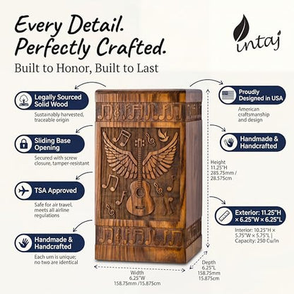 Guitar Wings Wooden Urn for Human Ashes, X-Large 250 Cu in, Rosewood - color: Rosewood, size: X-Large (250 Cu In, to 250 lb)