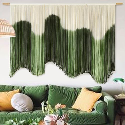 Macrame Wall Hanging Green Hand-Dyed Ombre Fiber Art Geometric 57"W*39"L - color: Green