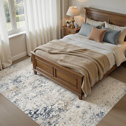 DMOYEST Area Rug Living Room Rugs 5x8 Washable Abstract Beige Blue Carpet - color: Beige Blue, size: 5' x 8' (Rectangular)