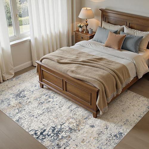 DMOYEST Area Rug Living Room Rugs 6x8 Washable Abstract Beige Blue Carpet - color: Beige Blue, size: 6' x 8' (Rectangular)