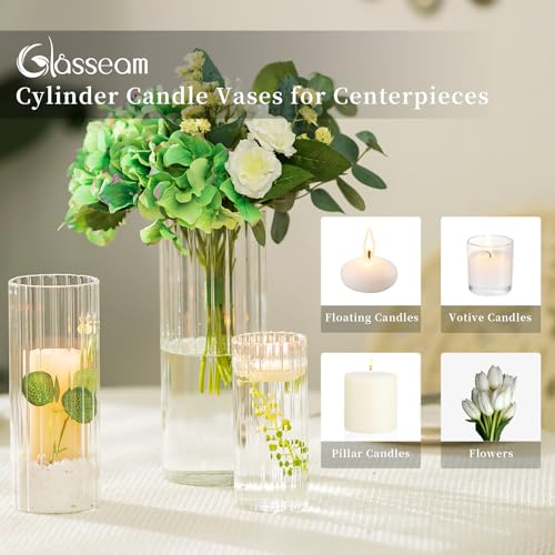 Glasseam Hurricane Glass Candle Holders, 6 Flower Vase for Pillar Candles - color: Clear