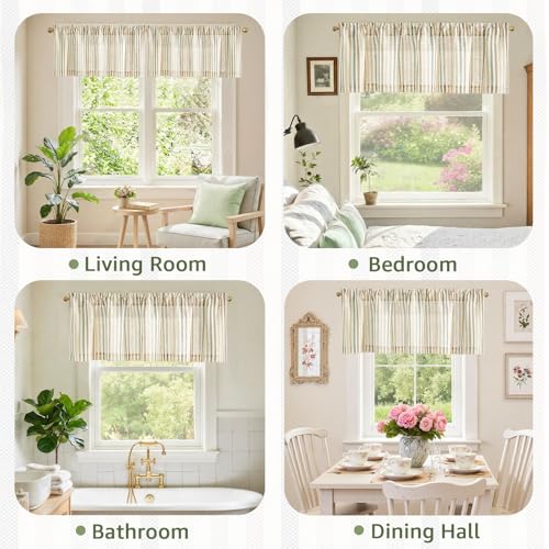 jinchan Linen Boxter Stripe Valances for Window 16 inch,Muti Green,1 Panel - color: Boxter Stripe | Multi Green on Linen, size: 50"W x 16"L (Pack of 1)