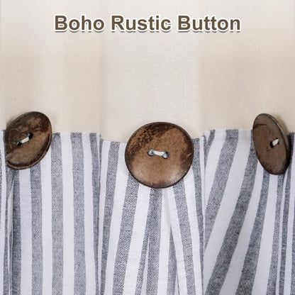 ASPMIZ Cotton Linen Farmhouse Curtains Boho Rustic Button Drapes, Linen Window Curtain Panels, Blue Stripe Country Curtain for Living Room, Modern Back Tab Blackout Curtains 52 x 84 Inch, 2 Panels - color: Beige&blue, size: 52"W x 84"L (Pack of 2)