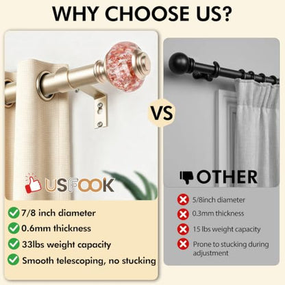 USFOOK Curtain Rods for Windows 48 to 84, Rose Gold - color: Rose Gold, size: 48-84"