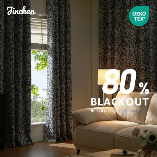 jinchan Blue Floral Curtians 96 Inch Room Darkening Grommet 2 Panels - color: *Dusty Blue, size: 50"W x 96"L (Pack of 2)