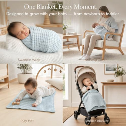Threadmill Waffle Swaddle Blanket, Rayon Derived from Bamboo, Sage Green - color: Sage Green, size: Swaddle (41" x 37")