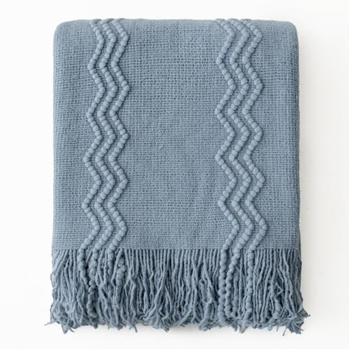 MIULEE Dusty Blue Knitted Boho Throw Blanket for Couch 50"x60" - color: Dusty Blue, size: 50" x 60"