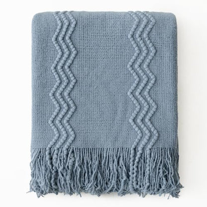 MIULEE Dusty Blue Knitted Boho Throw Blanket for Couch 50"x60" - color: Dusty Blue, size: 50" x 60"