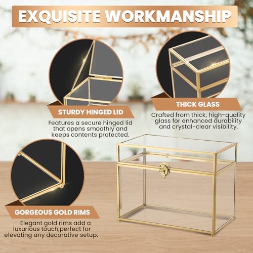 Large Capacity Golden Vintage Glass Keepsake Box 10 x 5.7 x 7.8inch