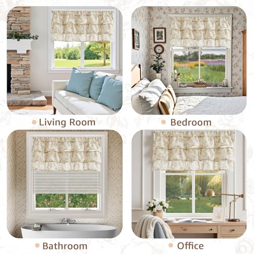 jinchan Amlie Ruffled Floral Valance Curtain 1 Panel 18 Inch Taupe on Linen - color: Amlie Taupe on Linen