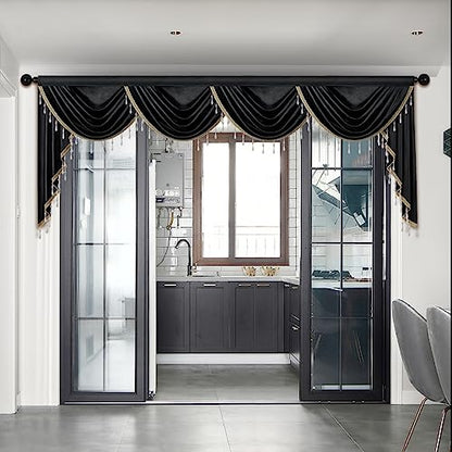 ELKCA Luxury Black Velvet Curtain Valances for Living Room with Beads(118inch,1 Panel) - color: Black, size: 118"W x 43"L (Pack of 1)