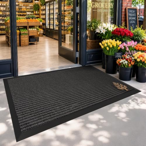 LUMI Outside Welcome Door Mat 32x47, Non-Slip Heavy Duty Dirt Trapper, Grey - color: Grey Gold Tree, size: 32"x47"