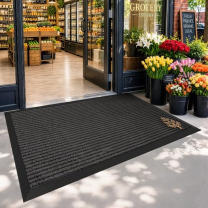 LUMI Outside Welcome Door Mat 32x47, Non-Slip Heavy Duty Dirt Trapper, Grey - color: Grey Gold Tree, size: 32"x47"