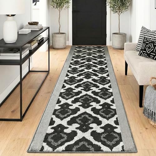 REMNAZ Custom Size Non-Slip Rubber Backed Hallway & Stair Runner | Washable, Robot & Pet Friendly | Curl Resistant, Shed-Free, Anti-Fray Edges | 31 inch Wide X 6 feet Long, Royal Grey - color: ‎royal / Grey, size: 31 inch Width X 6 Feet Length