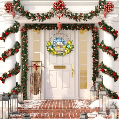 Pre-Lit Christmas Wreath for Front Door, Lighted Deer with 6H On/18H Off - color: Deer-warm White