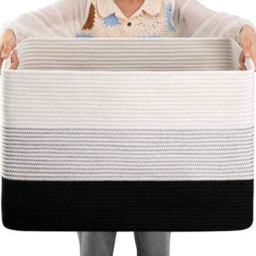 OIAHOMY Blanket Basket Laundry Basket Dog Toy Basket 108L Gradient Black - color: Gradient Black, size: 25”x16”x16”