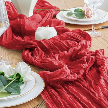 Cheesecloth Table Runner 10FT Red Boho Gauze Rustic Sheer Runners - color: Red, size: 1 Pack