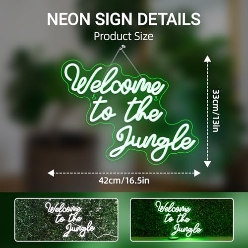 Welcome to the Jungle Neon Sign Wedding Led Sign Jungle Neon Light - color: Colorful-A-jungle green