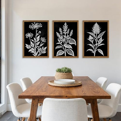 AVECCO 3 Pieces Black White Botanical Wall Art Canvas Framed 20x30 Inch - color: Dark, size: 30"L x 20"W
