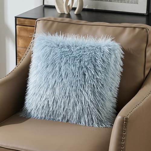 FUTEI Pack of 2 Faux Wool Throw Pillow Covers 18x18 Inch, Dusty Blue - color: Dusty Blue