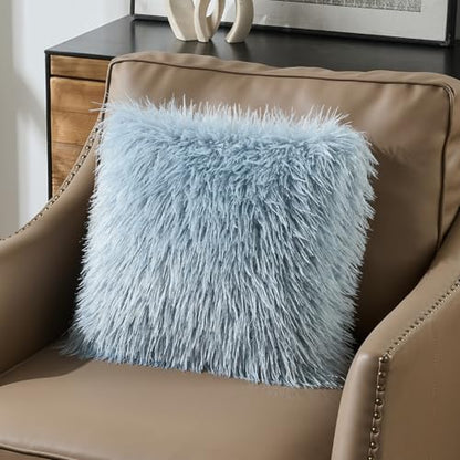 FUTEI Pack of 2 Faux Wool Throw Pillow Covers 18x18 Inch, Dusty Blue - color: Dusty Blue