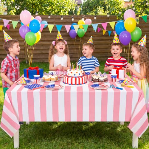 NatNarr 3 Pack Pink Striped Tablecloths, Pink and White Striped Tablecloth - color: Pink Striped