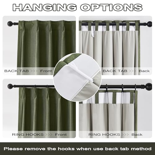 DUALIFE Olive Green Pinch Pleated Curtains 63 Inches Long Burg,Back Tab with Hooks, Cooling Heat Reflective Linen Drapes for Bedroom Track System(Olive,2 Panels W40 xL63) - color: Olive Green, size: 40"W x 63"L (Pack of 2)