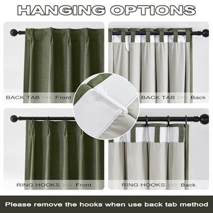 DUALIFE Olive Green Pinch Pleated Curtains 63 Inches Long Burg,Back Tab with Hooks, Cooling Heat Reflective Linen Drapes for Bedroom Track System(Olive,2 Panels W40 xL63) - color: Olive Green, size: 40"W x 63"L (Pack of 2)