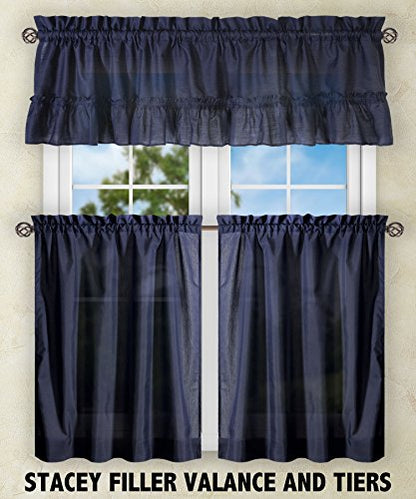 Ellis Curtain Stacey 54-by-13 Inch Ruffled Filler Valance (Navy) - color: Navy