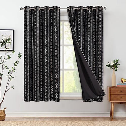 jinchan Boho Blackout Curtains 63 Inch Length for Bedroom Living Room - color: Boho | Silver on Black, size: 52"W x 63"L (Pack of 2)
