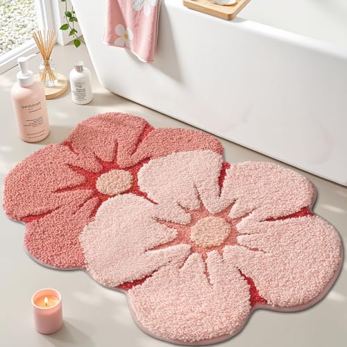 LUMI Flower Bathroom Rug, Absorbent Non Slip Bath Mat, 24"x36", Pink Flower - color: Floral-bliss Pink-large