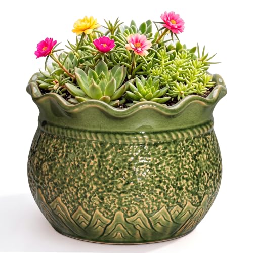8 Inch Flower Pot, Ceramic Pots for Indoor Plants, Crack Green - color: Crack Green, size: 8 Inch