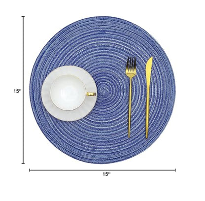 SHACOS Round Braided Placemats Set of 8 Round Table Mats for Dining Tables Washable Fabric Kitchen Table Place Mats (Blue White, 8) - color: Blue White, size: Set of 8