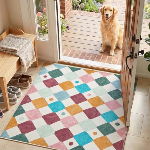 jinchan 4x4 Square Nursery Rug Washable Kids Rug Colorful Play Mat Confetti - color: Diamond Confetti, size: 4' x 4' (Square)
