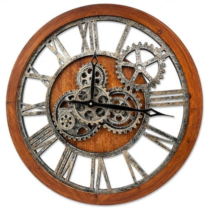 The B-Style Large Wall Clock, 24 inch, Brown and Bronze - color: Brwon With Bronze Gears, size: 24 inch (60 cm)