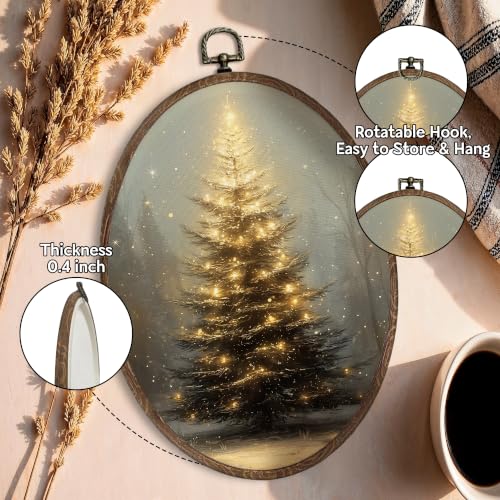 FLAWAFLOMA Christmas Tree Moody Oval Canvas Wall Art Decor 8.6x11.4 Inch - color: Christmas-16